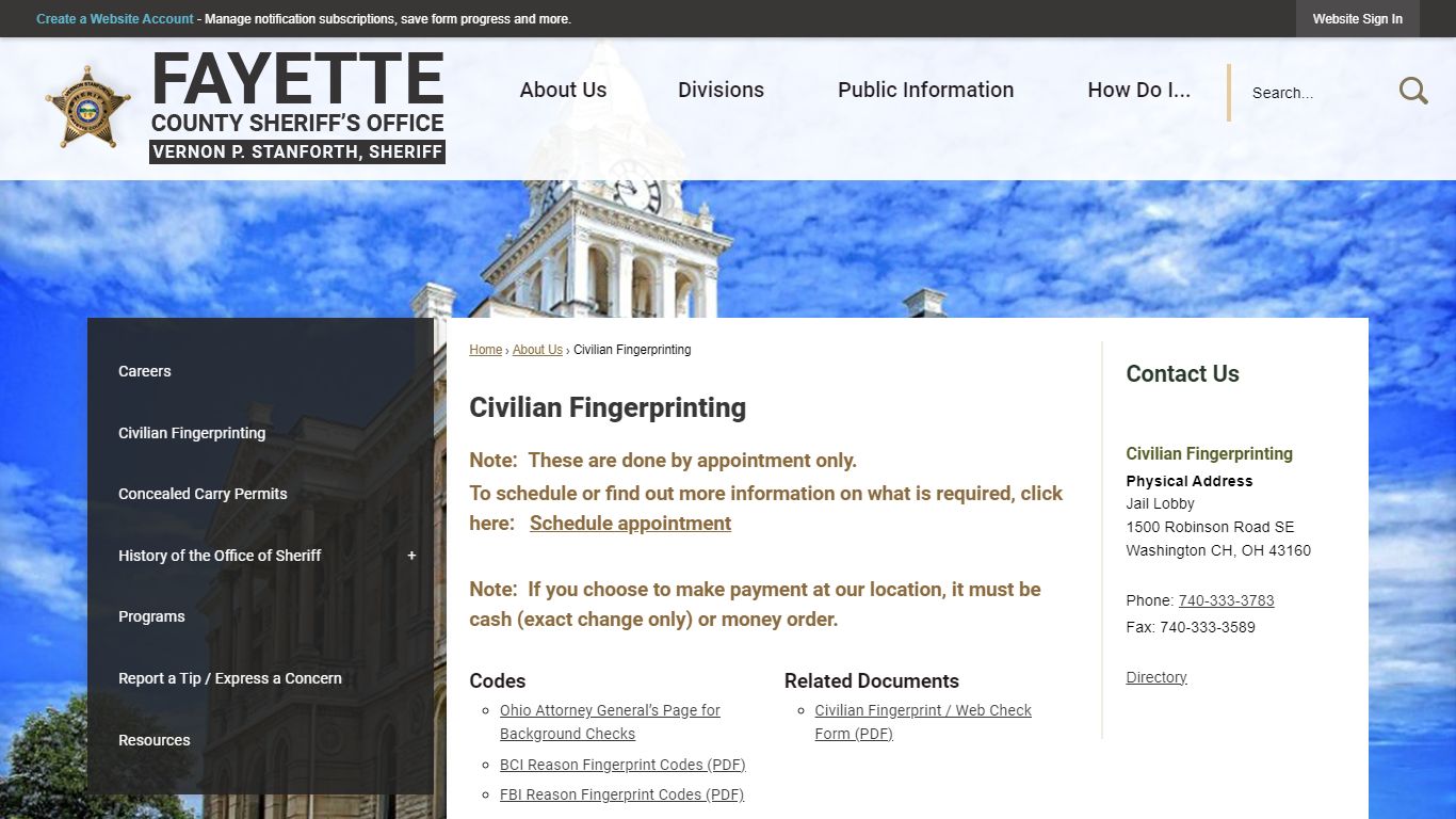 Civilian Fingerprinting | Fayette Sheriff's Office, OH
